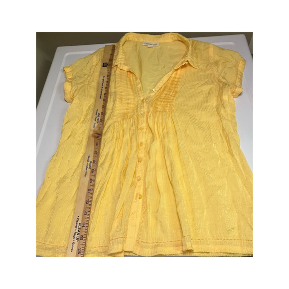 Coldwater Creek Large Women's Blouse Top Yellow Smocked Sheer Lightweight Button - Picture 7 of 12
